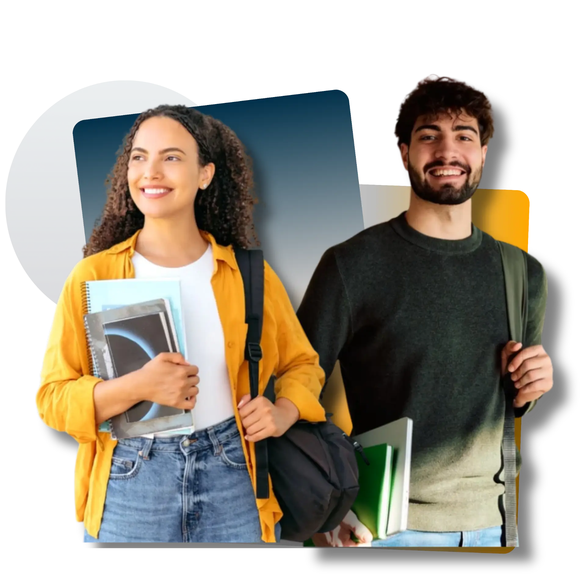 Professional students with notebooks and backpack ready to learn
